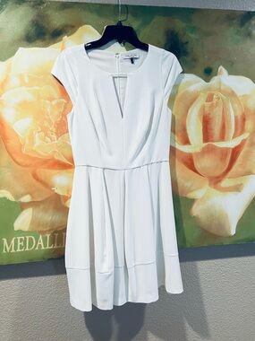 Halston Heritage White Cap-Sleeve Fit & Flare Mini Dress 6